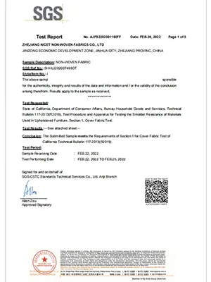 Takewind Non-woven Fabric SGS Certification