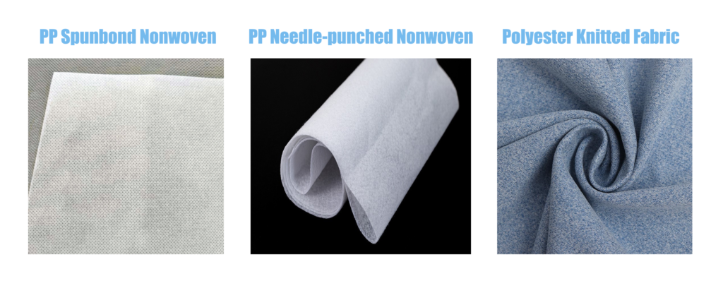 This is a comparison chart of three common types of non-woven fabrics used for sofas: PP spunbond non-woven fabric, PP needle-punched non-woven fabric, and polyester knitted fabric.