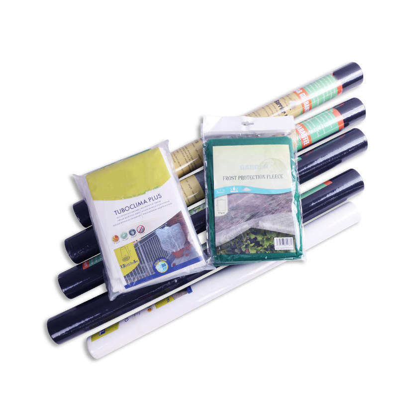 White, black, and green weed-control non-woven fabric is available in small rolls, as well as in individually packaged single sheets. These products are designed for use in home gardens across Europe, North America, and South America.