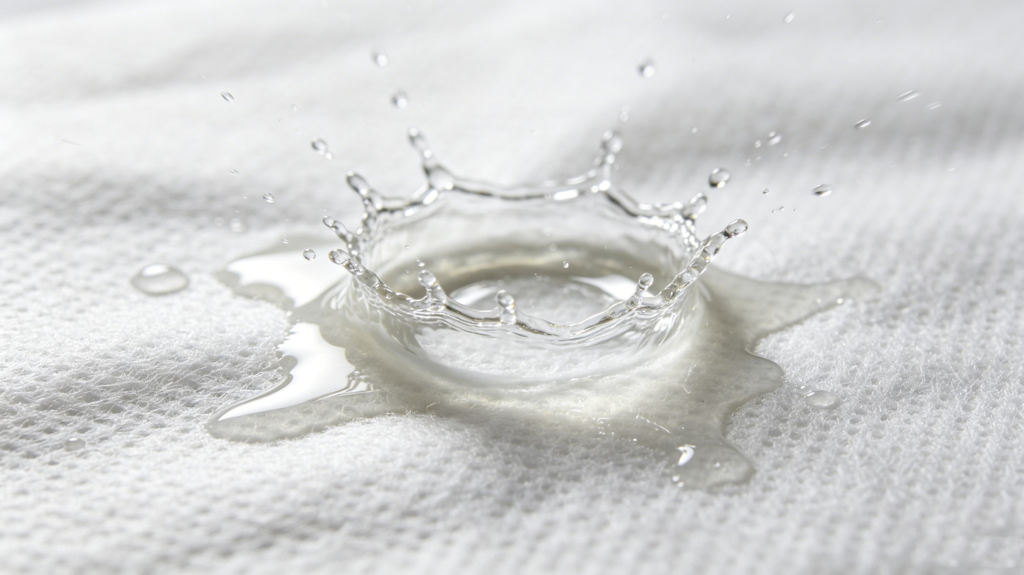 Liquid drop penetrating quickly into a nonwoven fabric surface showing good permeability