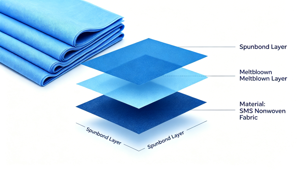 Diagram of SMS nonwoven three-layer structure: Spunbond-Meltblown-Spunbond