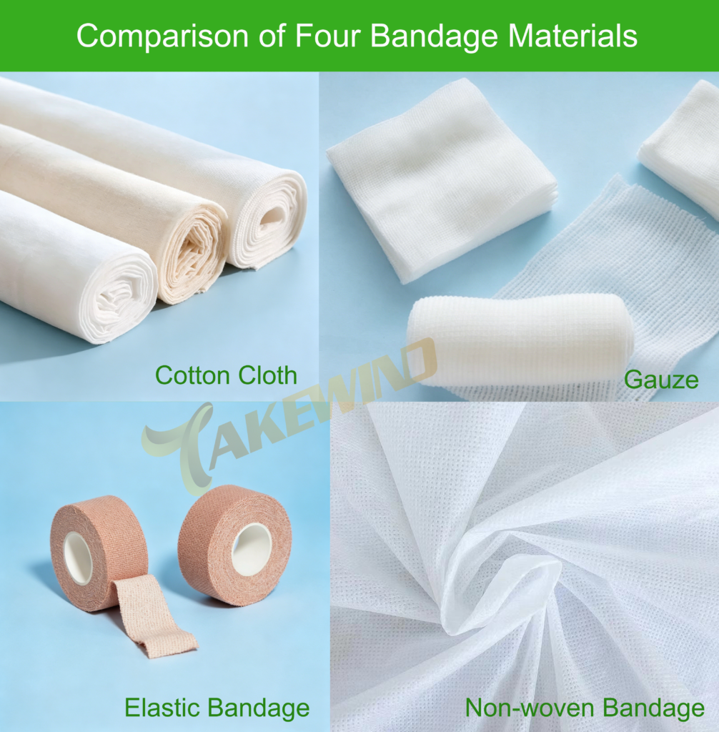 Comparison of cotton, gauze, elastic and non-woven bandage materials