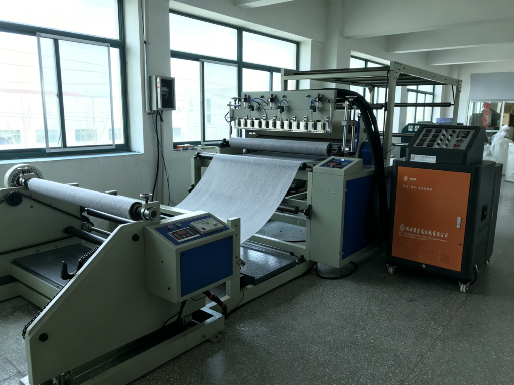 Our own production line applying PE anti-slip particles to nonwoven fabric
