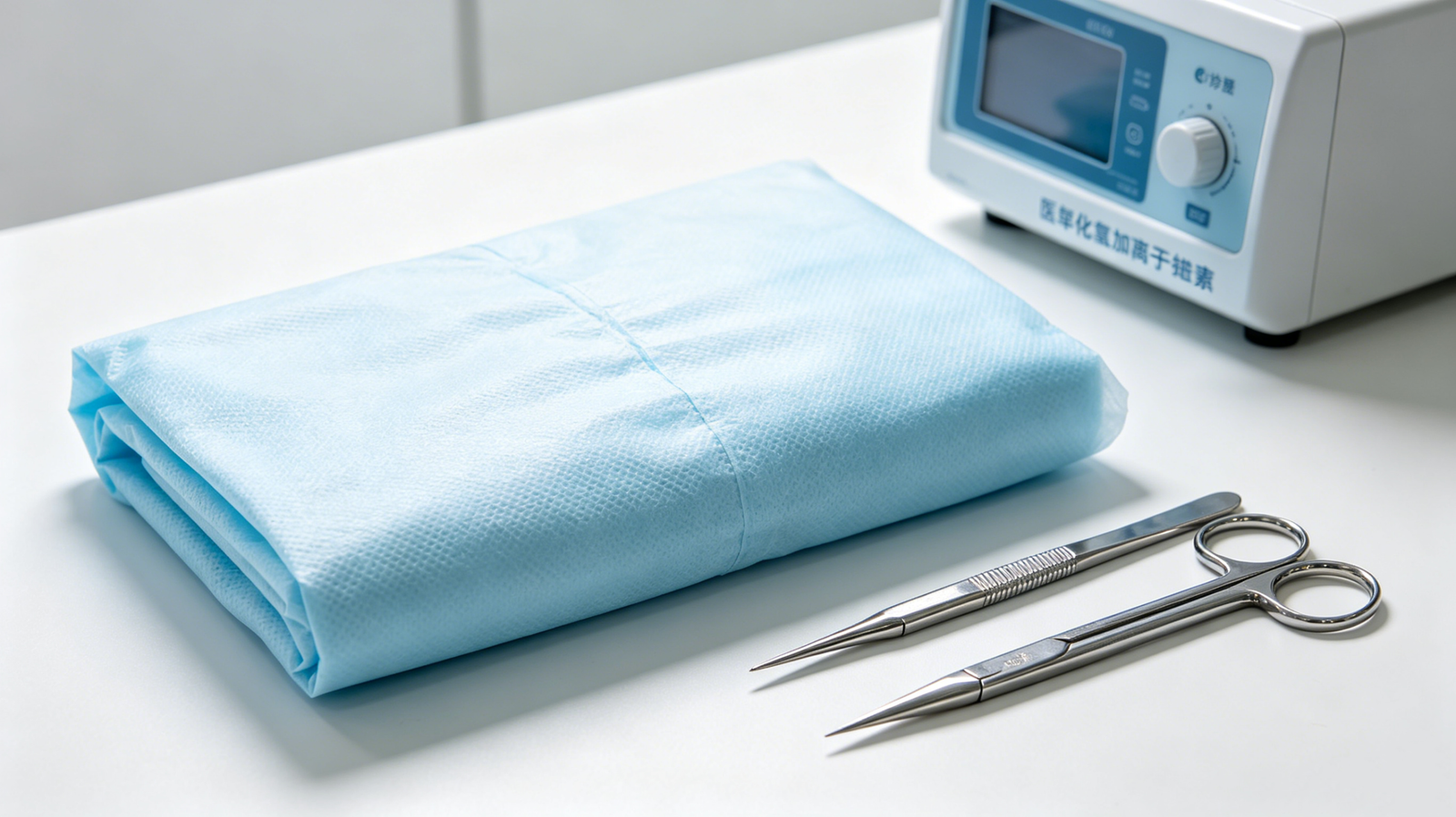 Surgical instrument tray wrapped in medical nonwoven for sterilization packaging