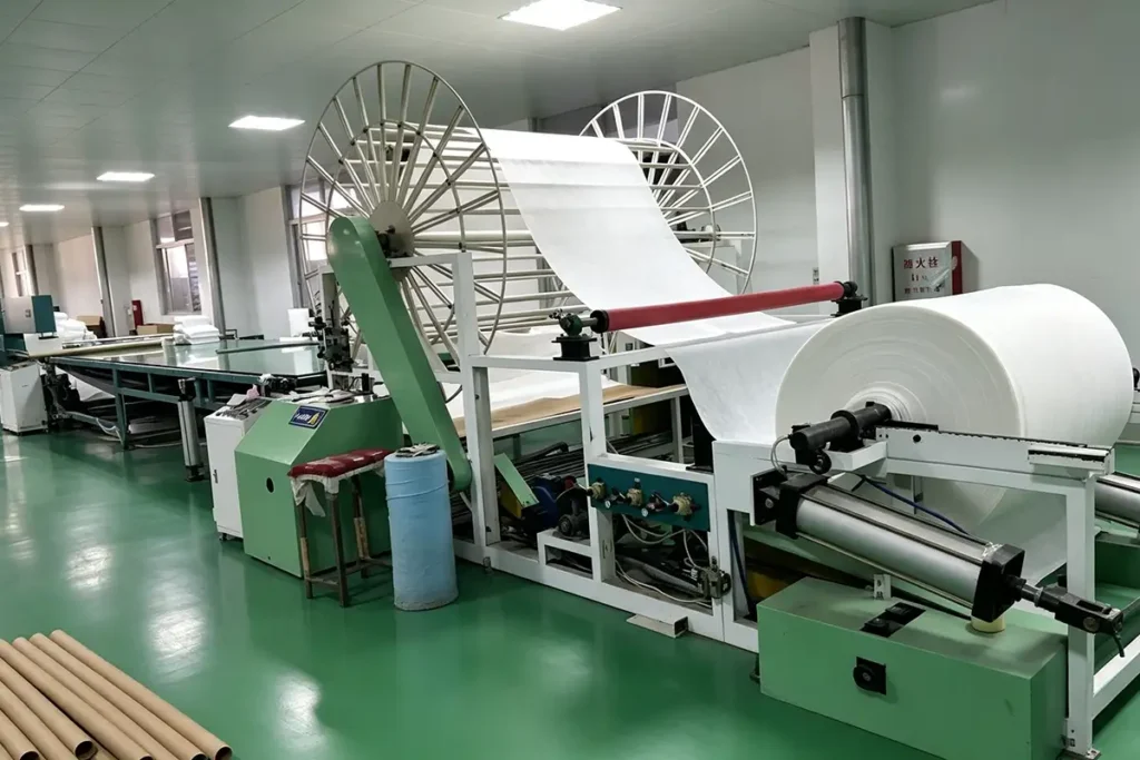 Automatic unwinding & fixed-length cutting machine for disposable bed sheet nonwoven fabric, green dust-free workshop floor