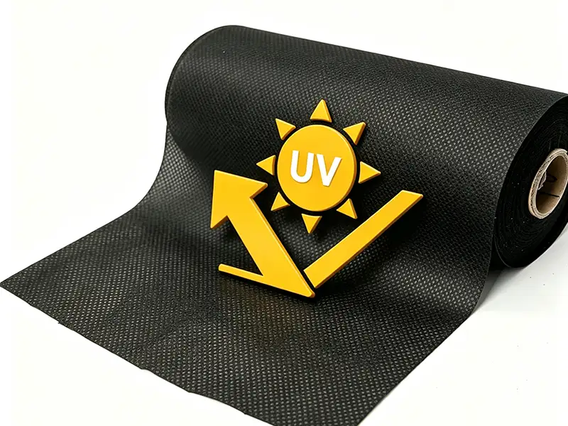 Black anti-UV nonwoven fabric roll with UV protection icon, Takewind outdoor furniture non-woven cloth for sofa mattress packaging
