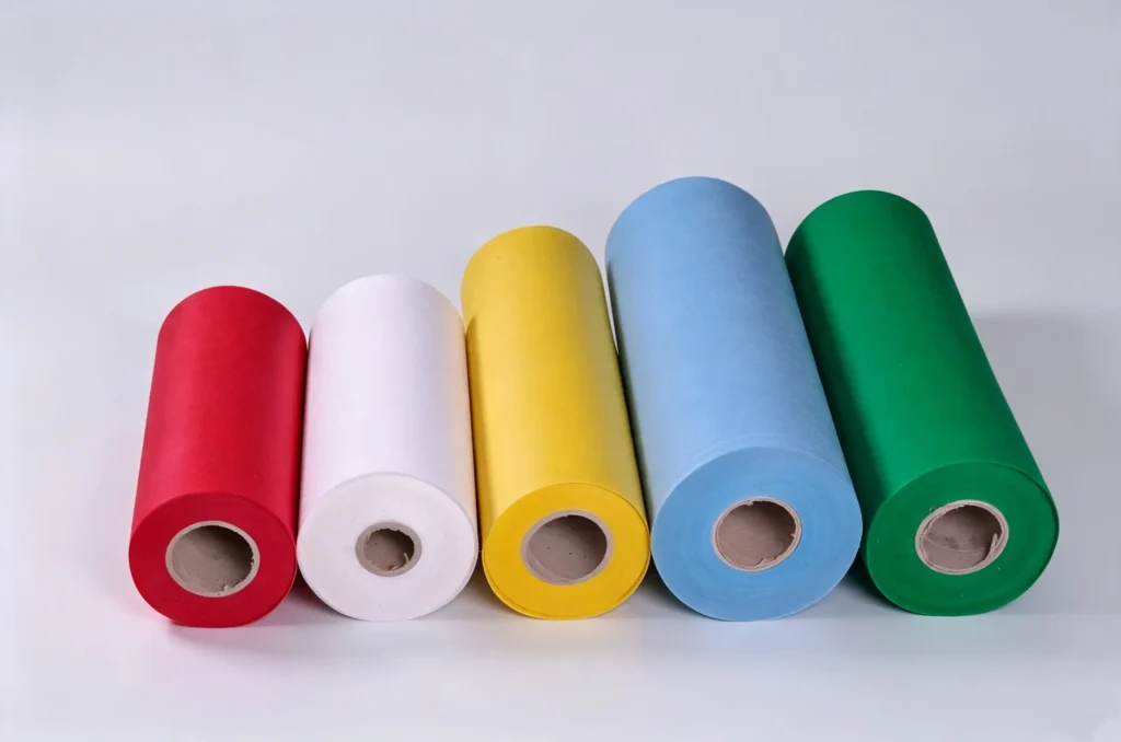 Red white yellow blue green colored PP spunbond nonwoven rolls, customizable width gsm color Takewind