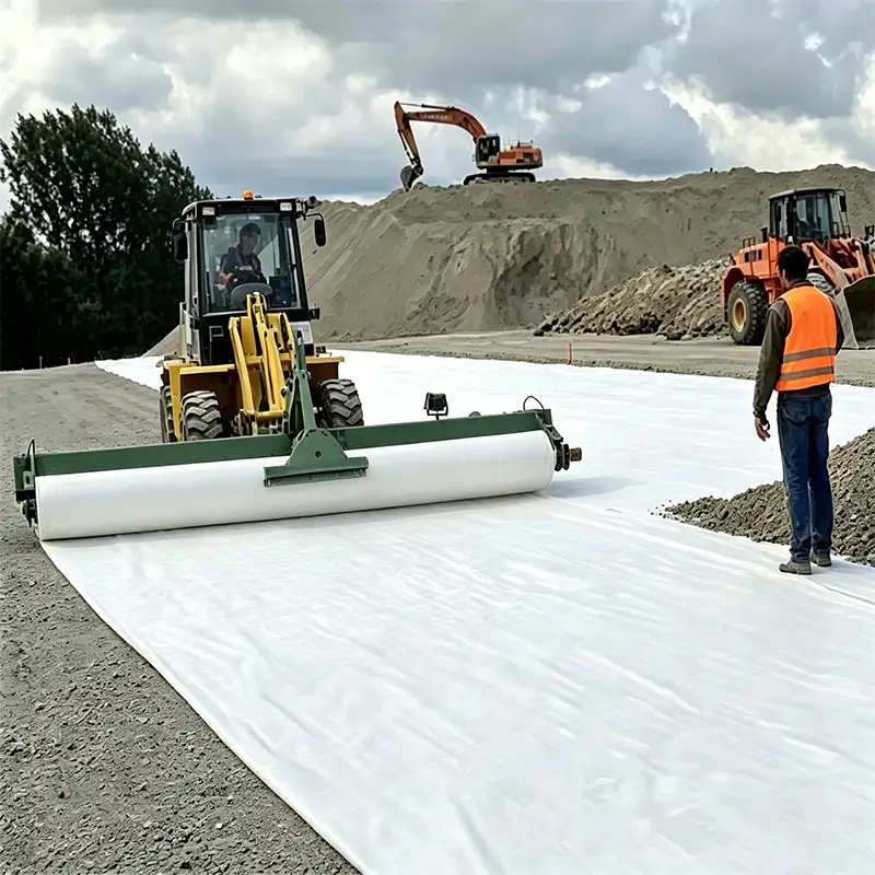 Large roll spunbond geotextile nonwoven for road foundation reinforcement and engineering drainage
