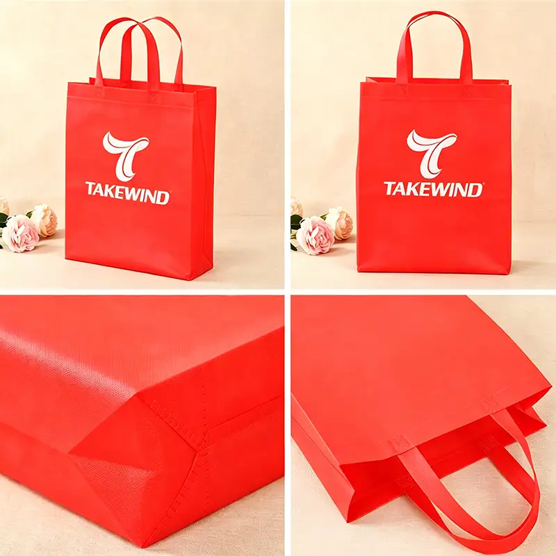 Custom printed Takewind logo red spunbond nonwoven reusable shopping gift bag
