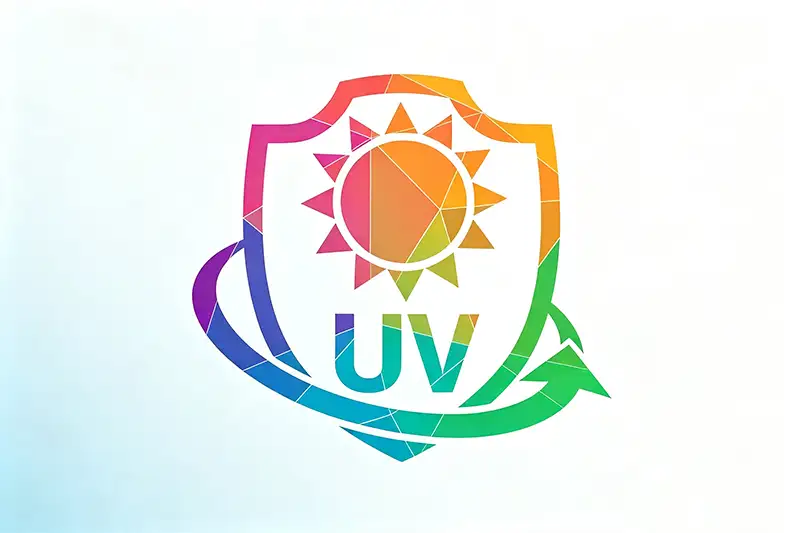 Color shield UV protection icon, anti ultraviolet functional treatment logo for Takewind geotextile fabric