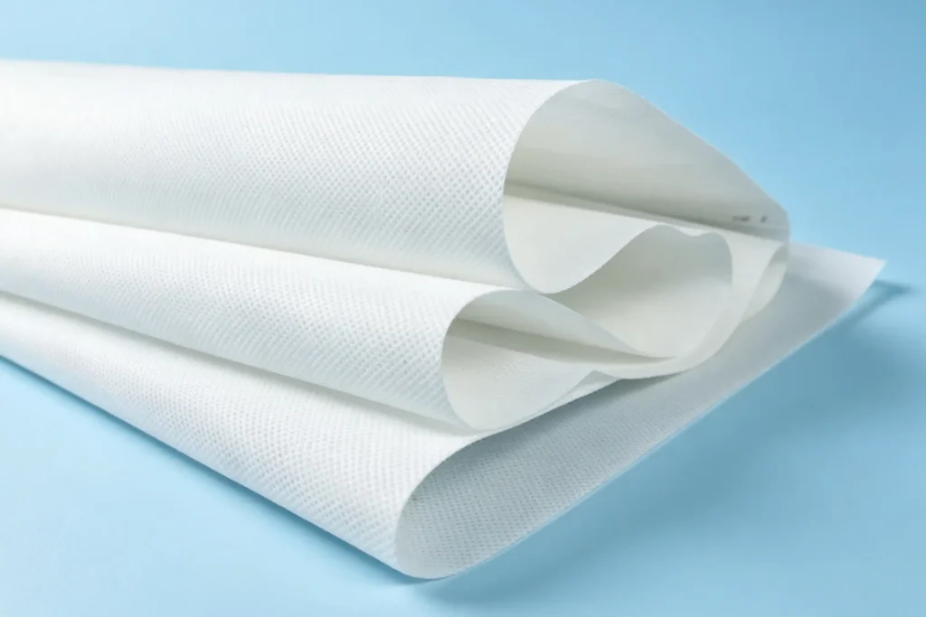 White PP spunbond nonwoven fabric folded sample, Takewind interlining material with adjustable hardness and long-lasting shape retention