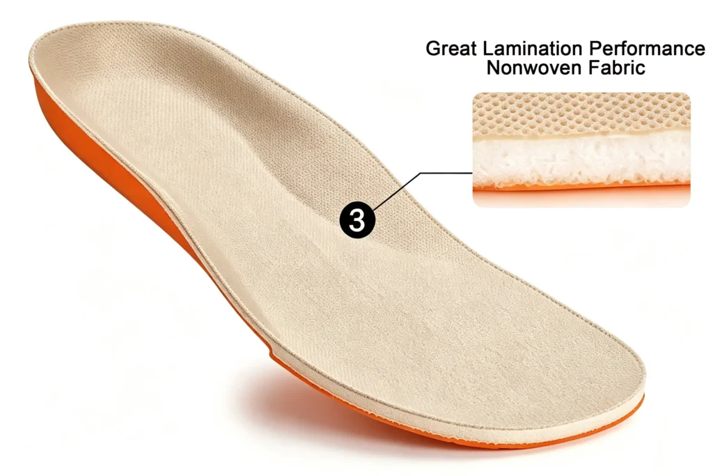 Shoe insole structure diagram using Takewind PP nonwoven fabric, good thermal lamination property for footwear interlining