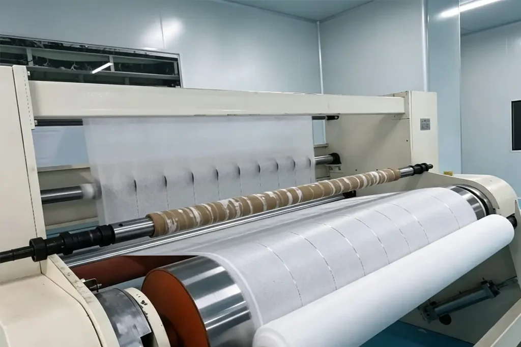 Takewind precision slitting rewinding machine processing white filter non woven rolls