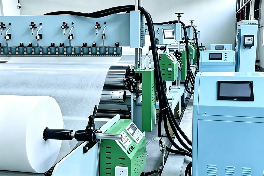 Multi-station lamination composite machine processing white nonwoven rolls for beauty product raw materials Takewind
