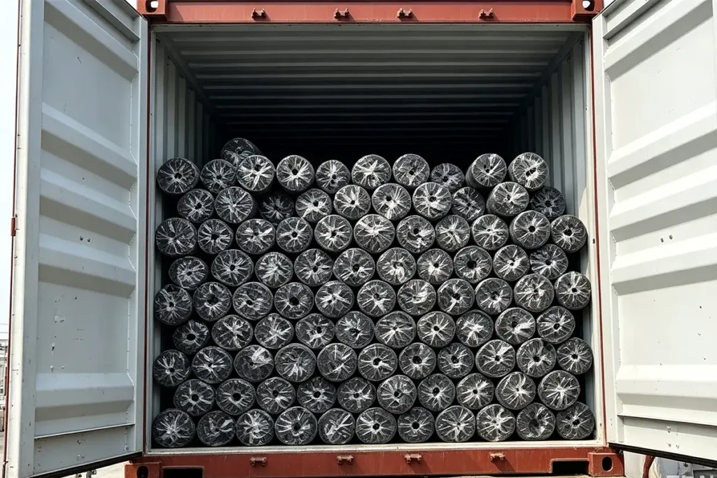 Takewind black PP spunbond non woven fabric for automotive interior loaded into shipping container for export