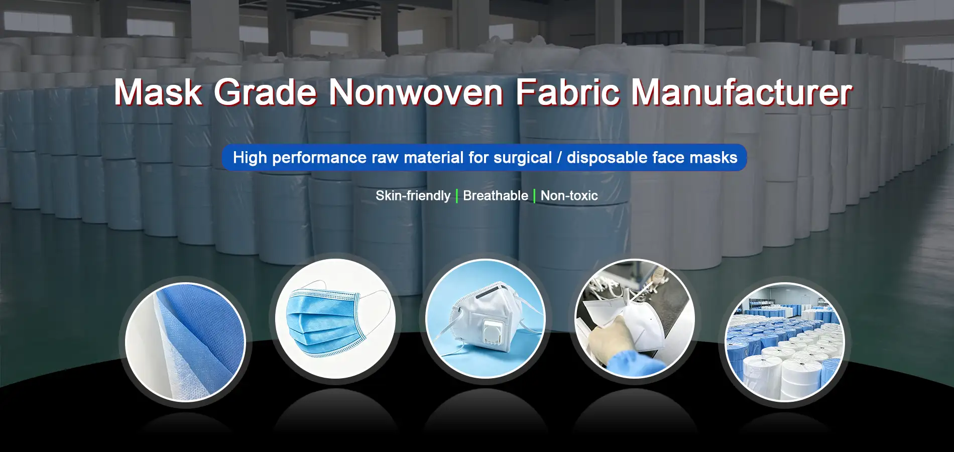 Takewind mask grade nonwoven fabric banner, PP non woven raw material for disposable surgical face masks and N95 masks