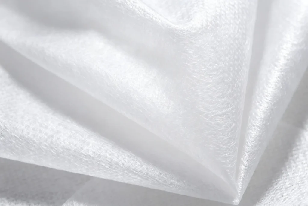 Takewind sesame dot perforated nonwoven close up, compact fiber structure with minimal fibre residue