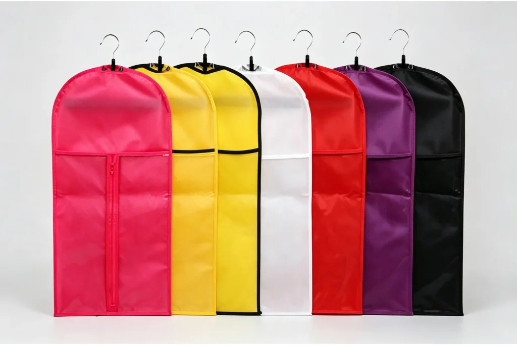 Multiple colored non woven suit dust covers, custom color garment bags from Takewind