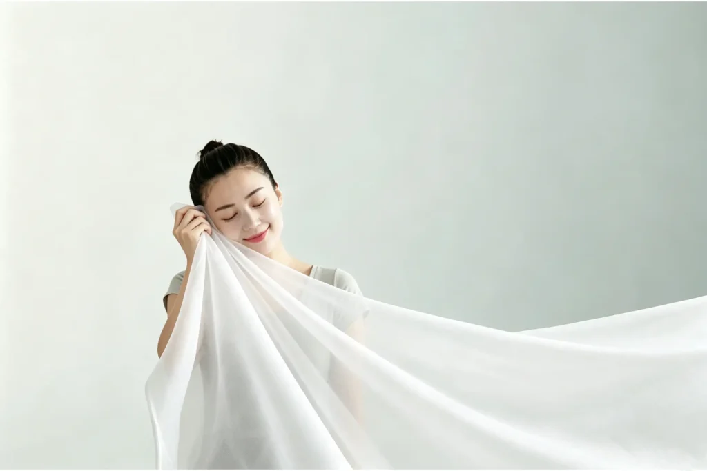 Lady touching soft Takewind lightweight nonwoven fabric, skin-friendly non-woven material