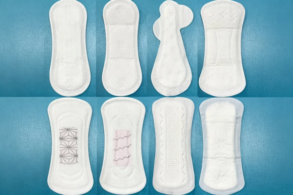 Multiple surface embossed sanitary pad samples demonstrating customizable functional performance by Takewind