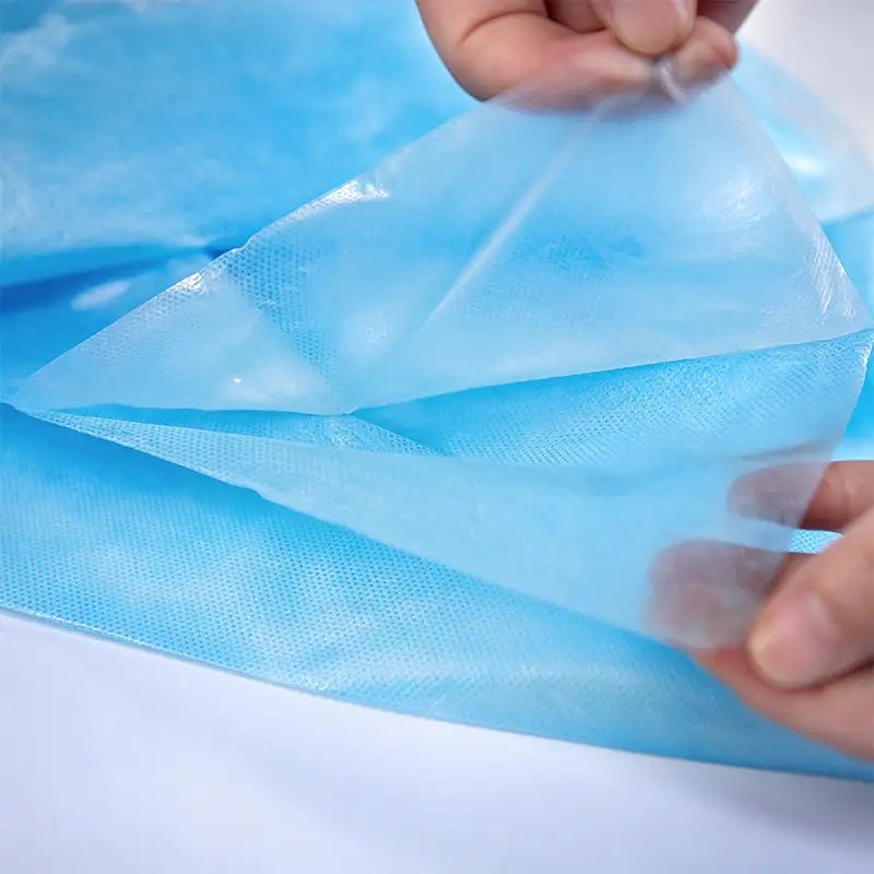 Takewind PE film laminated non woven fabric, showing transparent waterproof film layer composite structure