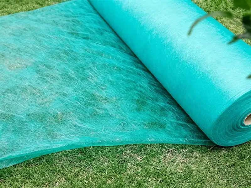 Turquoise seed germination nonwoven fabric roll for slope grass seed sprouting covering, Takewind geotextile material