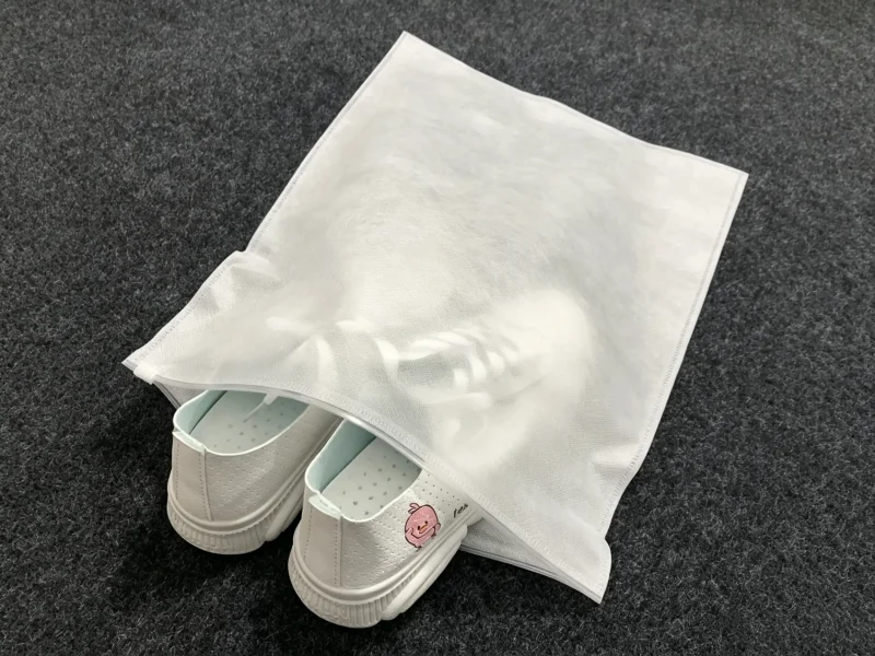 Drawstring nonwoven shoe pouch for travel shoe protection and closet dust prevention