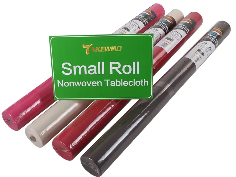 Takewind multi-color small roll perforated disposable non woven tablecloth with brand label packaging