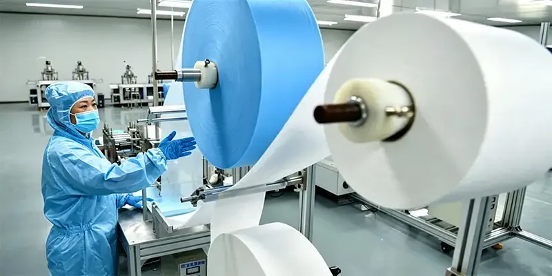 Takewind PP spunbond nonwoven fabric rolls for face masks, raw nonwoven material inspected in clean production room